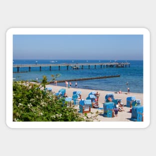 Beach and pier, Ostseebad Kuhlungsborn, Mecklenburg-West Pomerania, Germany, Europe Sticker